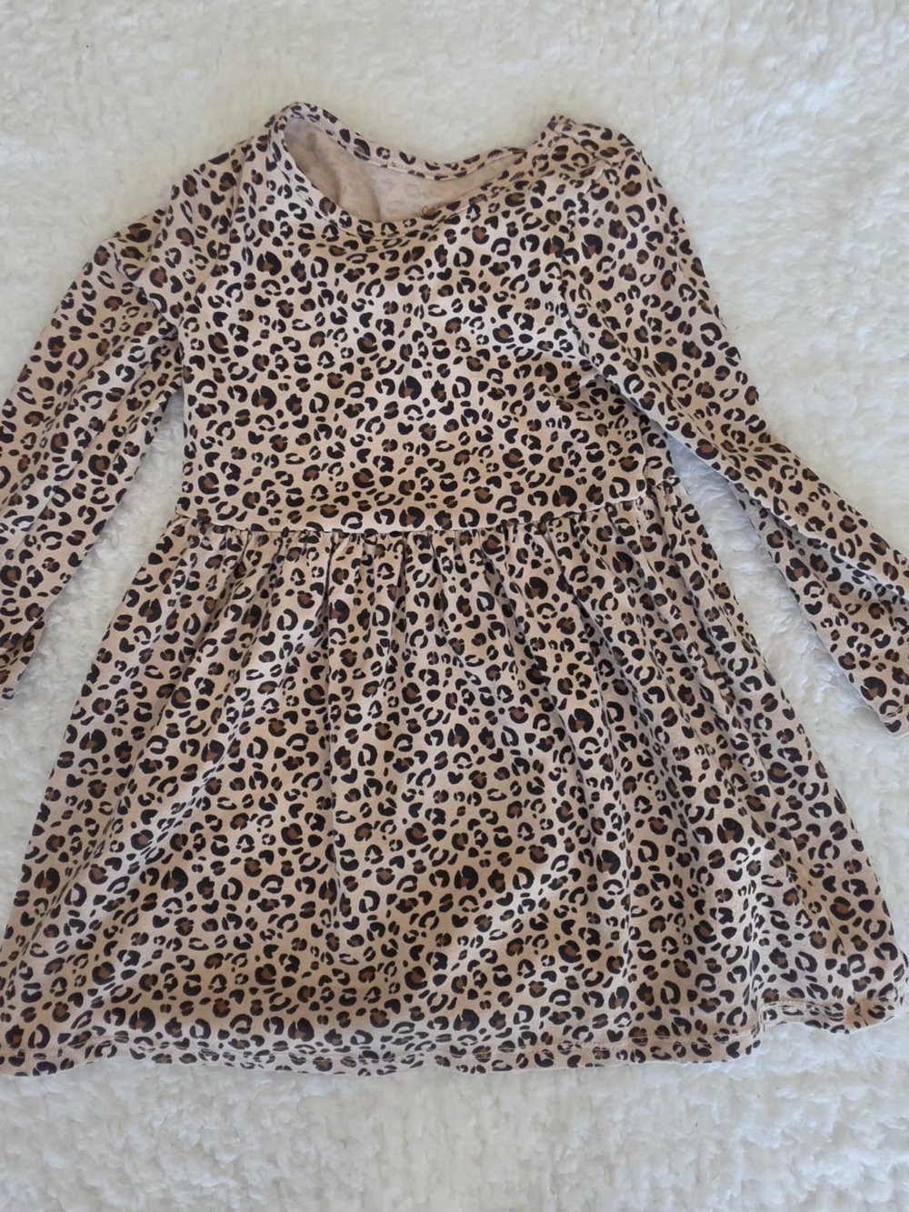 Cat & Jack Girls' Leopard Print Long Sleeve Dress - Beige and Black